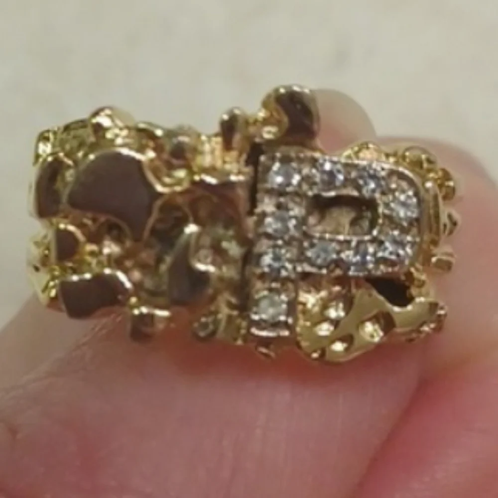 Gold plated nugget ring With Letter 